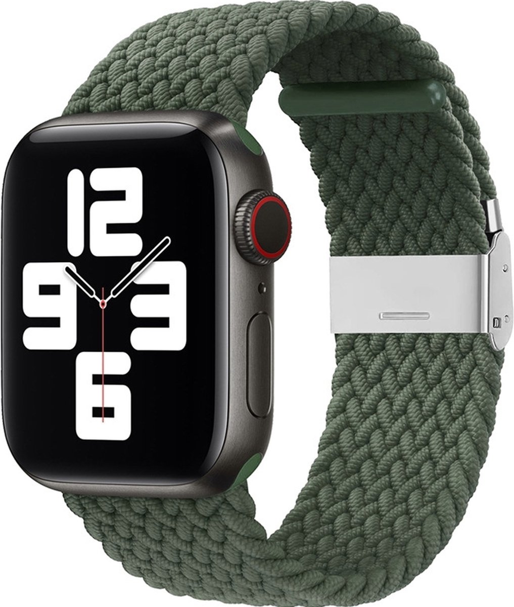 Mobigear Nylon Watch bandje geschikt voor Apple Watch Bandje Klemsluiting | Mobigear Braided - 42/41/40/38 mm - Olive