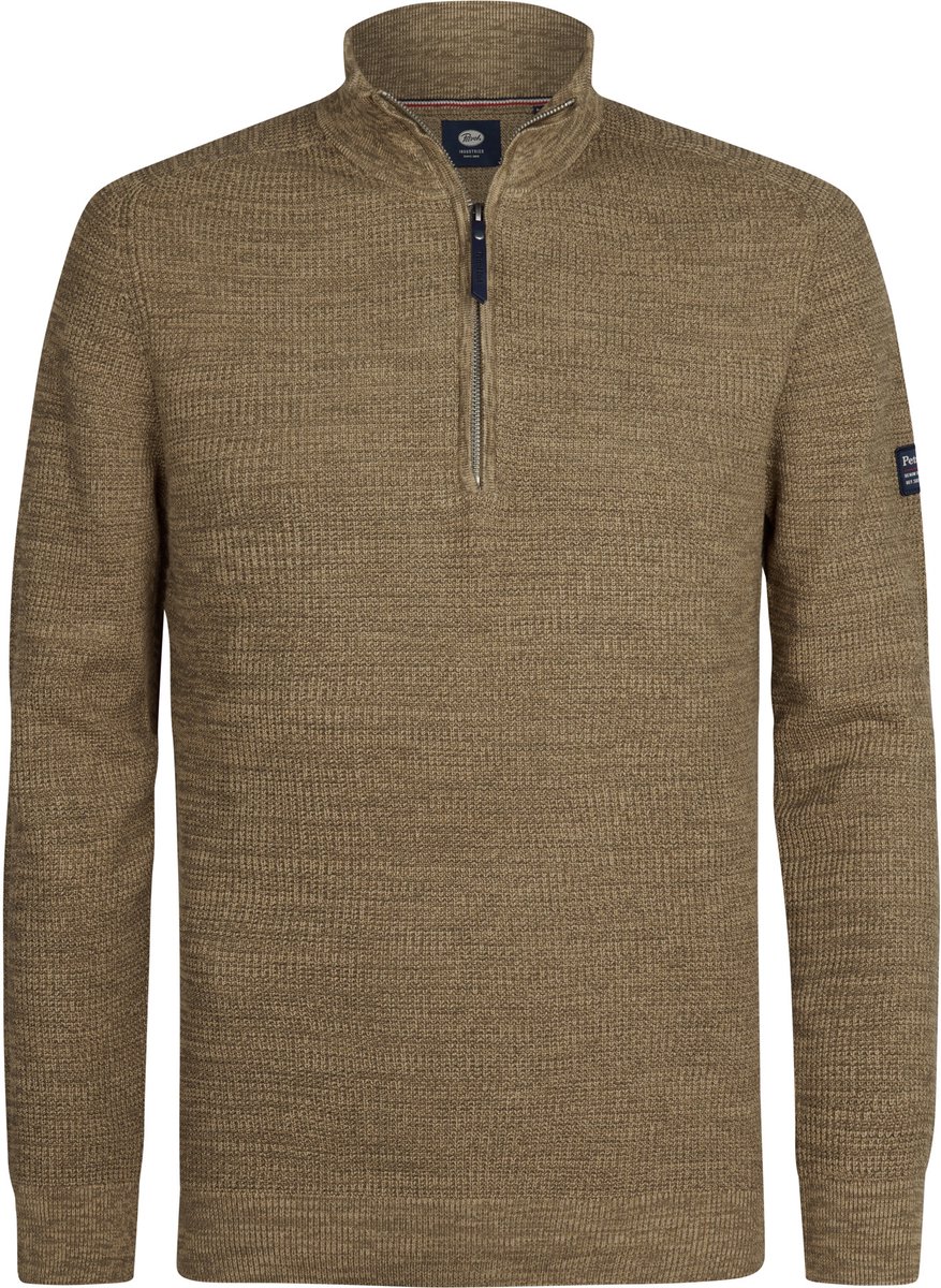 Petrol Industries - Heren Gebreide Half-Zip Trui Nashville - Bruin - Maat XXL