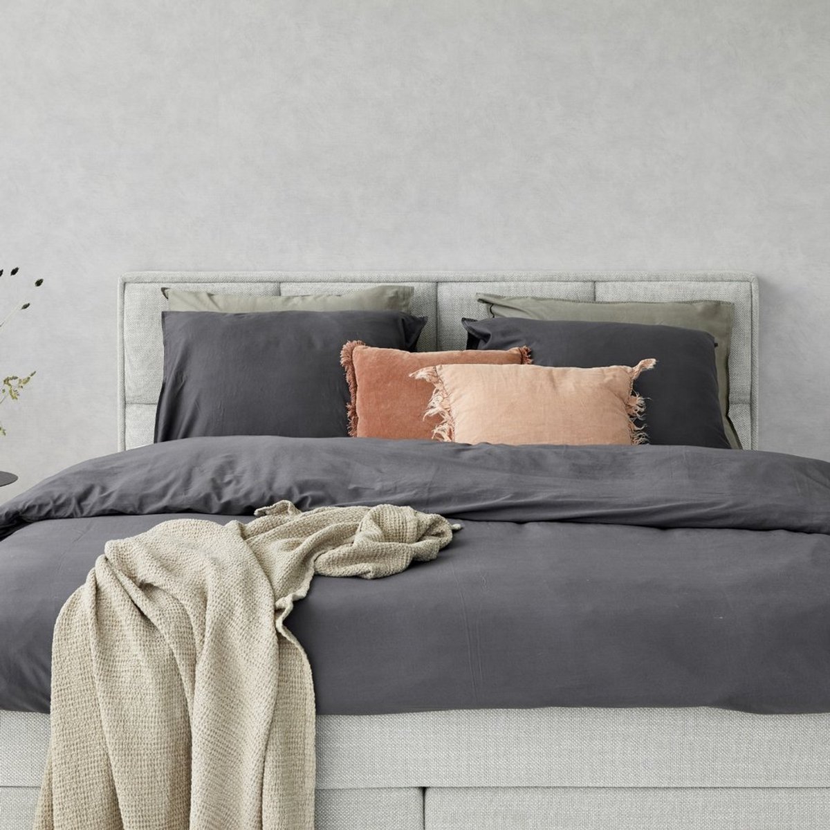 Dreamers Den gewassen Katoensatijn 300 TC Donker Grijs - 240x200/220cm (260cm lengte)