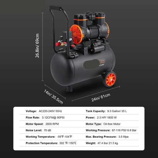 ORAZIO SP24118401 Vervangende luchtcompressor, 800 W, puur koper