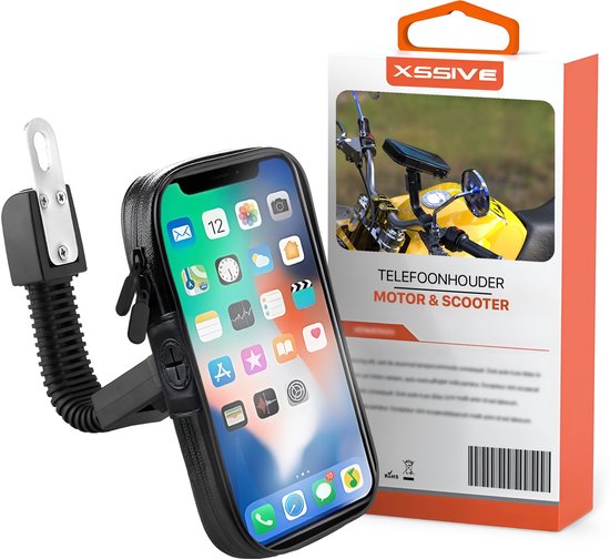 Support de téléphone portable Xssive M1 pour moto et scooter - Support rétroviseur - Tige flexible - Étanche - Compatible avec Vespa, Kawasaki, Ducatti, Sym, Piaggio, Kymco