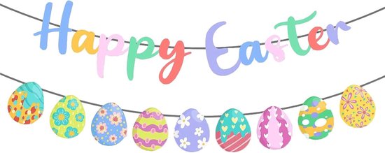 Paasdecoraties, 28 stuks paasbannerdecoraties, Happy Easter Banner, paasslinger, paasslinger, hangende swirl-decoraties met konijneneieren voor feestdecoratie (10 wervelingen en paasbanner