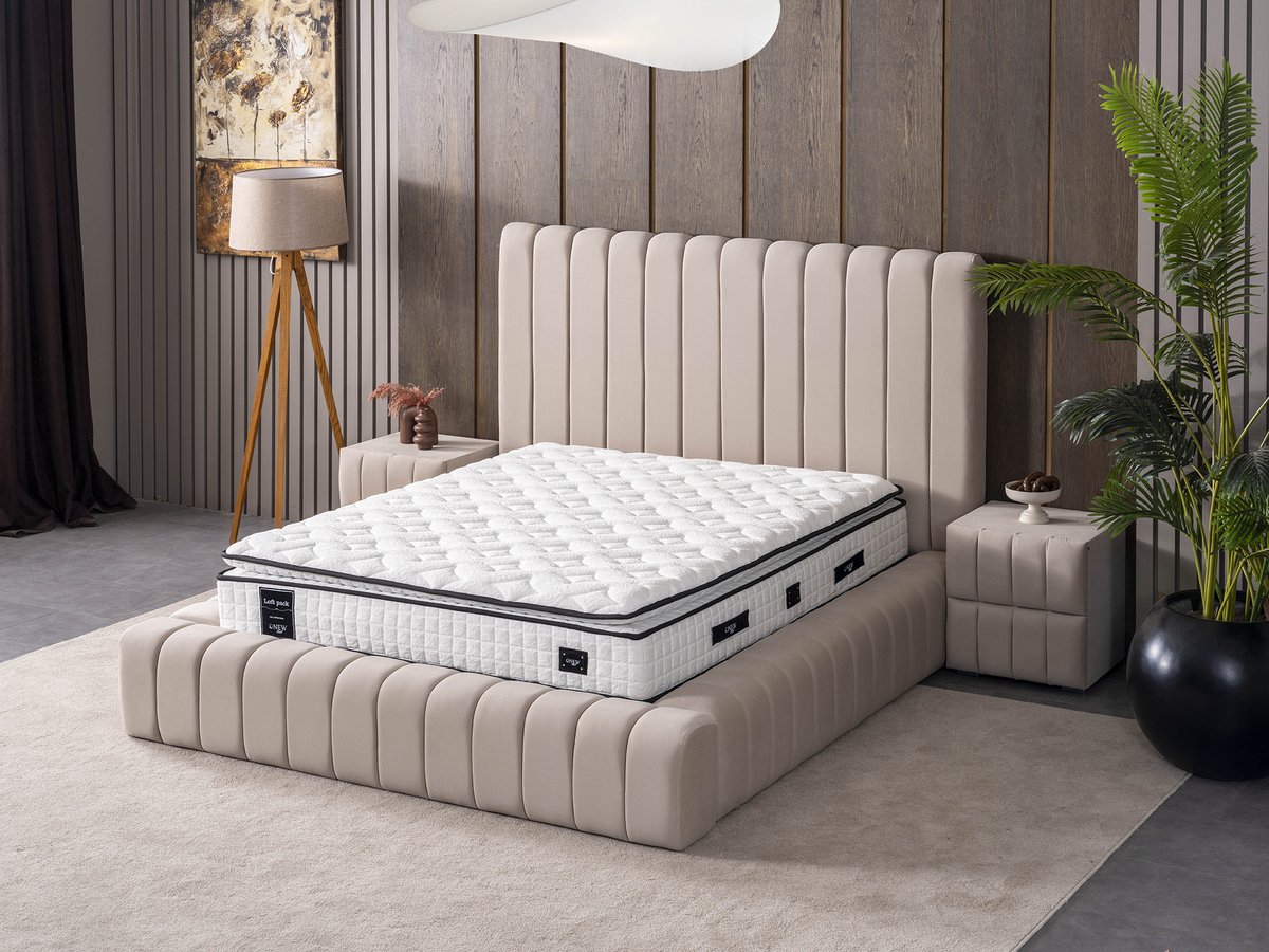 New Bed Orthopedisch Matras met 7-Zone Pocketvering en Veer-Spons Topper, Ergonomisch Gebreid Stofontwerp voor Moderne Slaapkamer Upgrade 180 cm x 200 cm