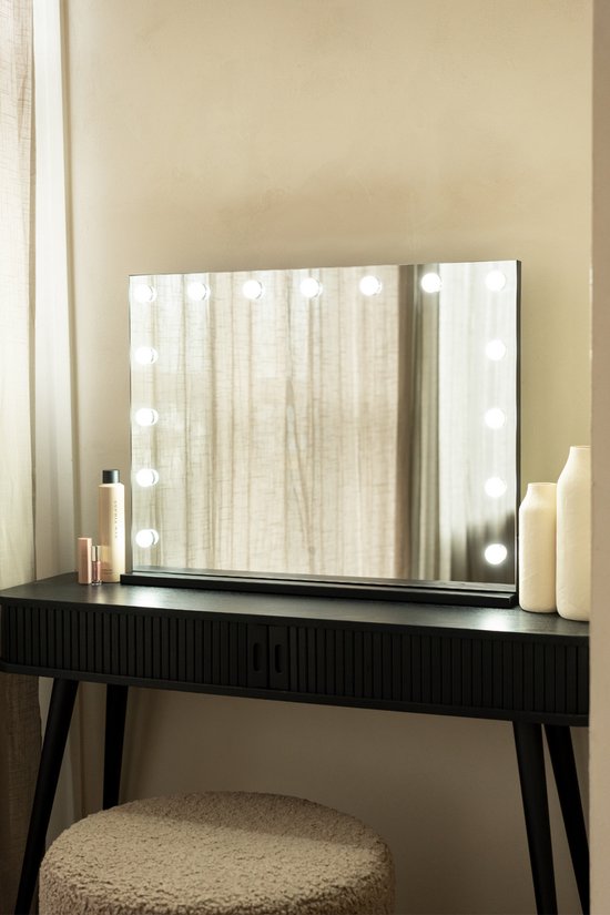SensaHome Vanity Mirror Pro - Hollywood Make-up Spiegel 60x40cm Met 12 Dimbare LED Lampen - Zwart