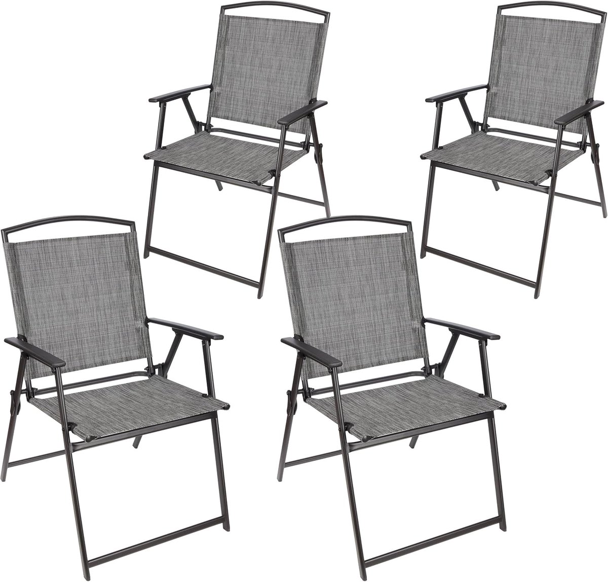 BRUBAKER Bergamo Set van 4 tuinstoelen, hoge rugleuning, weerbestendig en ruimtebesparend, klapstoelen voor camping, tuin, terras en balkon, gemêleerd grijs