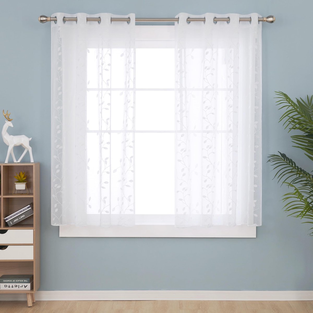 Ibenzoa Transparante Gordijnen Set van Twee met Naaddetails – Perfecte Verlichting en Privacy wit