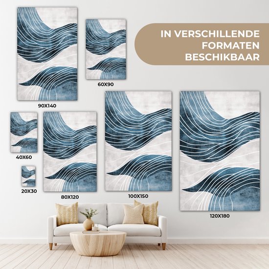 Tableau sur toile 80x120 cm - Décoration murale exclusive Lignes - Vagues - Abstrait - Blauw - Décoration murale salon - Décoration chambre - Accessoires chambre - Peintures sur toile
