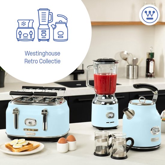 Westinghouse Retro Blender - Smoothie Maker - Blauw - 1,5 Liter - 600W van Westin — afbeelding 4
