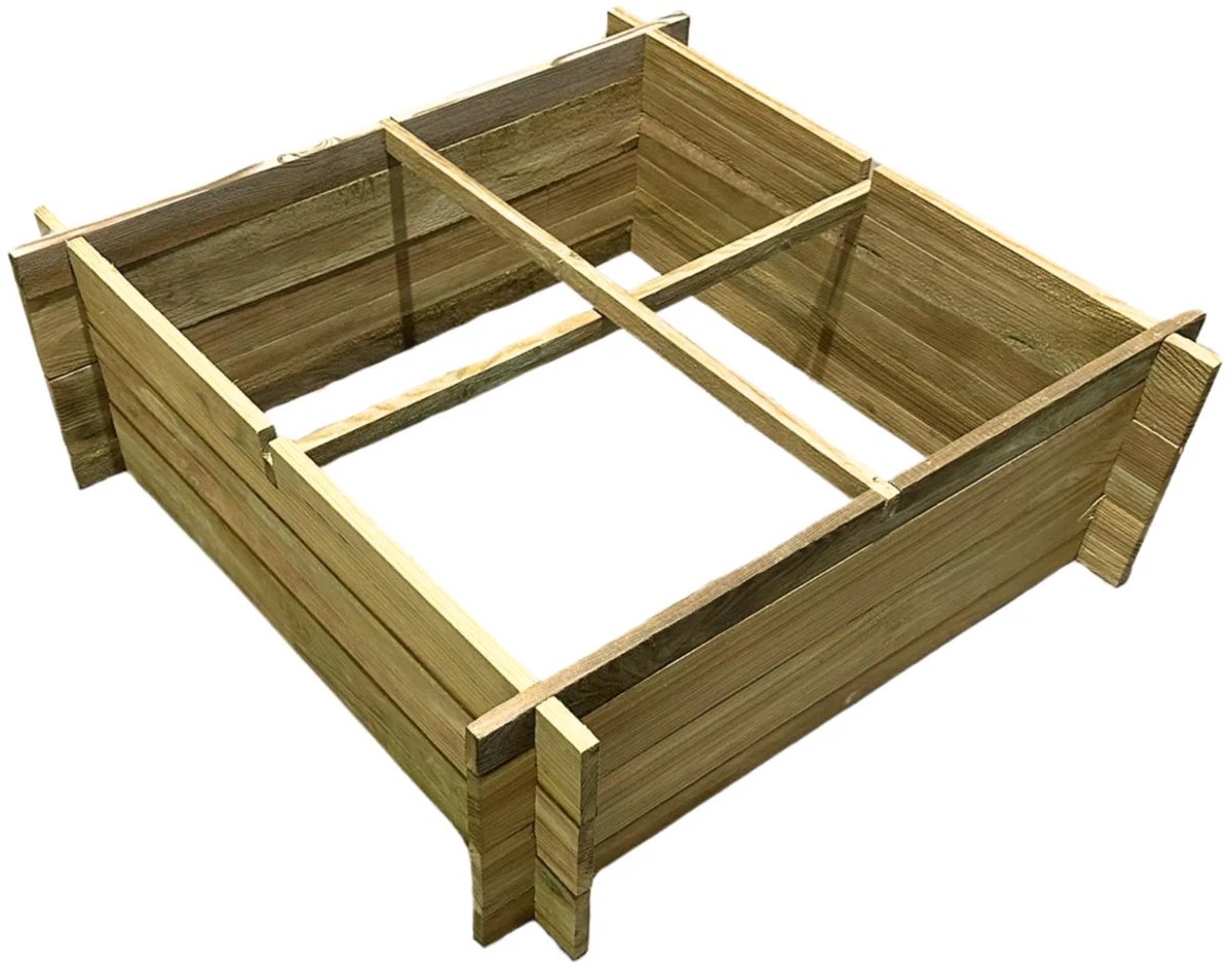 Tuintoppers Moestuinbak met 4 Vakken en Worteldoek Geïmpregneerd 100 x 100 x 27 cm