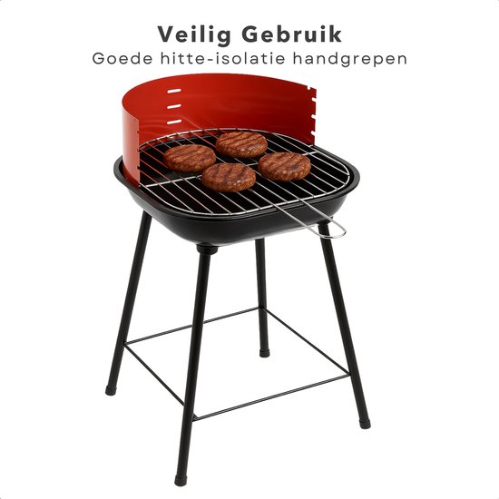 Cheqo® Houtskool Barbecue RVS - Houtskoolbarbecue - Verstelbaar Rooster - Ronde BBQ Rood/Zwart van Merkloos — afbeelding 2