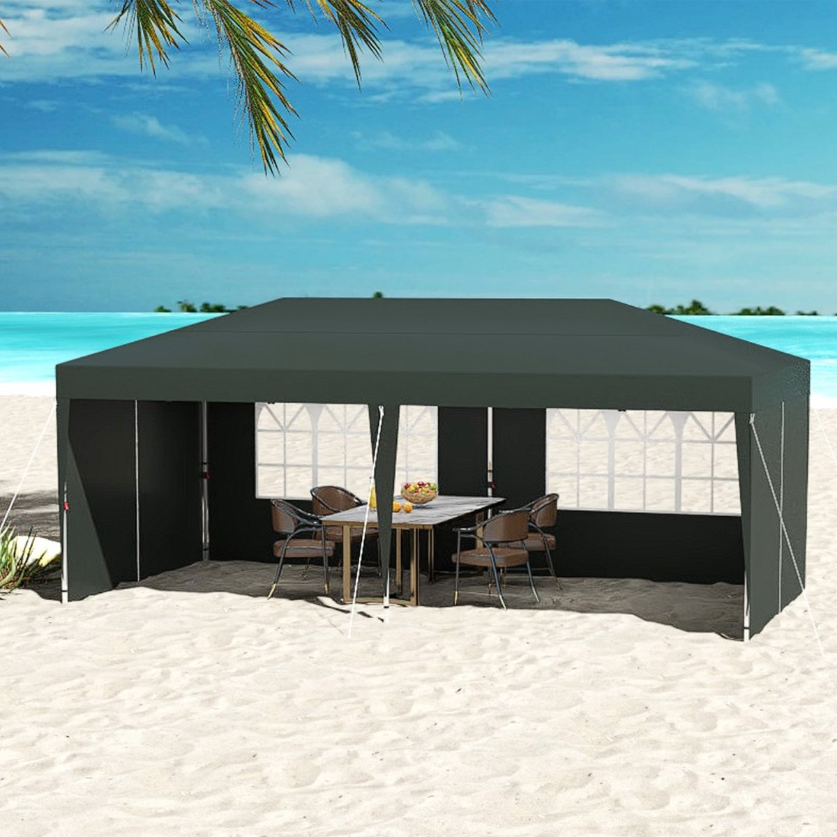 Aufun opvouwbare partytent – 3 x 6 m – waterdicht – UV-werend – met 6 zijwanden en dak van Oxford stof – groen – voor feesten, festivals en bruiloften
