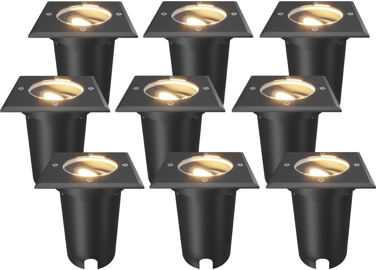 Ledvion Set van 9 LED Grondspot Buiten IP67 10W 230V GU10 vierkant