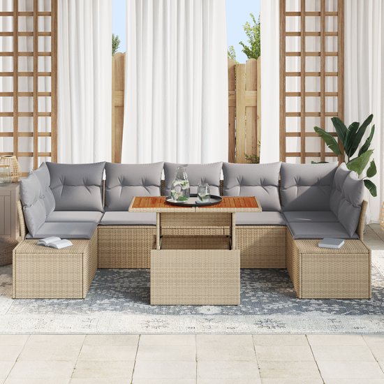 vidaXL - Tuinbank - Set - 8 - st - Beige - Poly - rattan