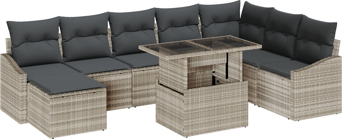 vidaXL - Tuinbank - Set - met - kussen - 9 - pcs - Lichtgrijs - en - Donkergrijs