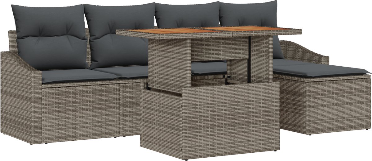 vidaXL - Tuinbank - Set - met - opslag - 6 - pcs - Grijs - Poly - rattan