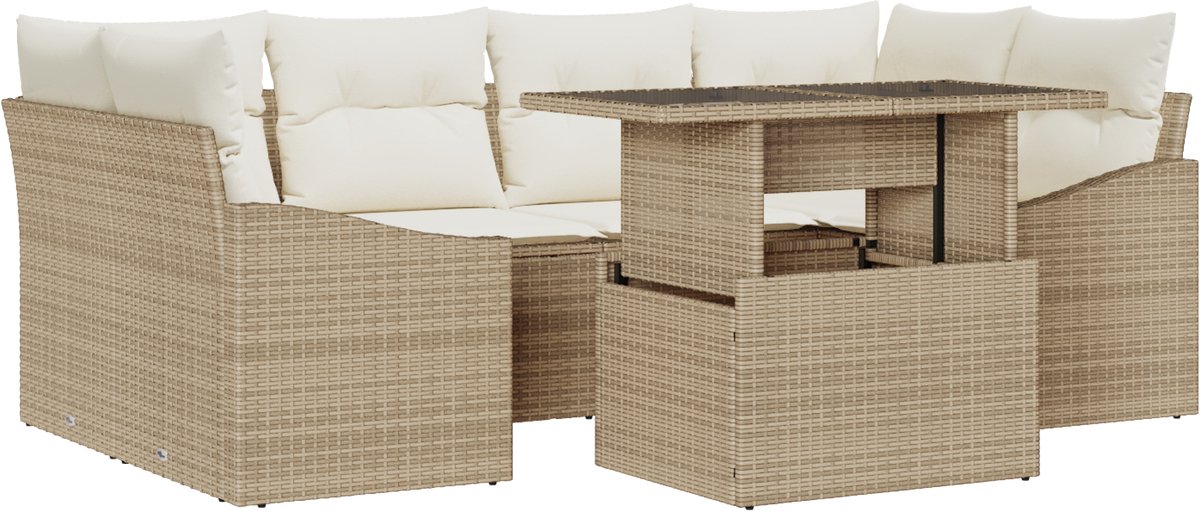 vidaXL Tuinbank - Set - 7 - st - Beige - poly - rattan