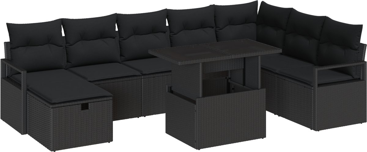 vidaXL Tuinbank - Set - 9 - st - poly - rattan Zwart