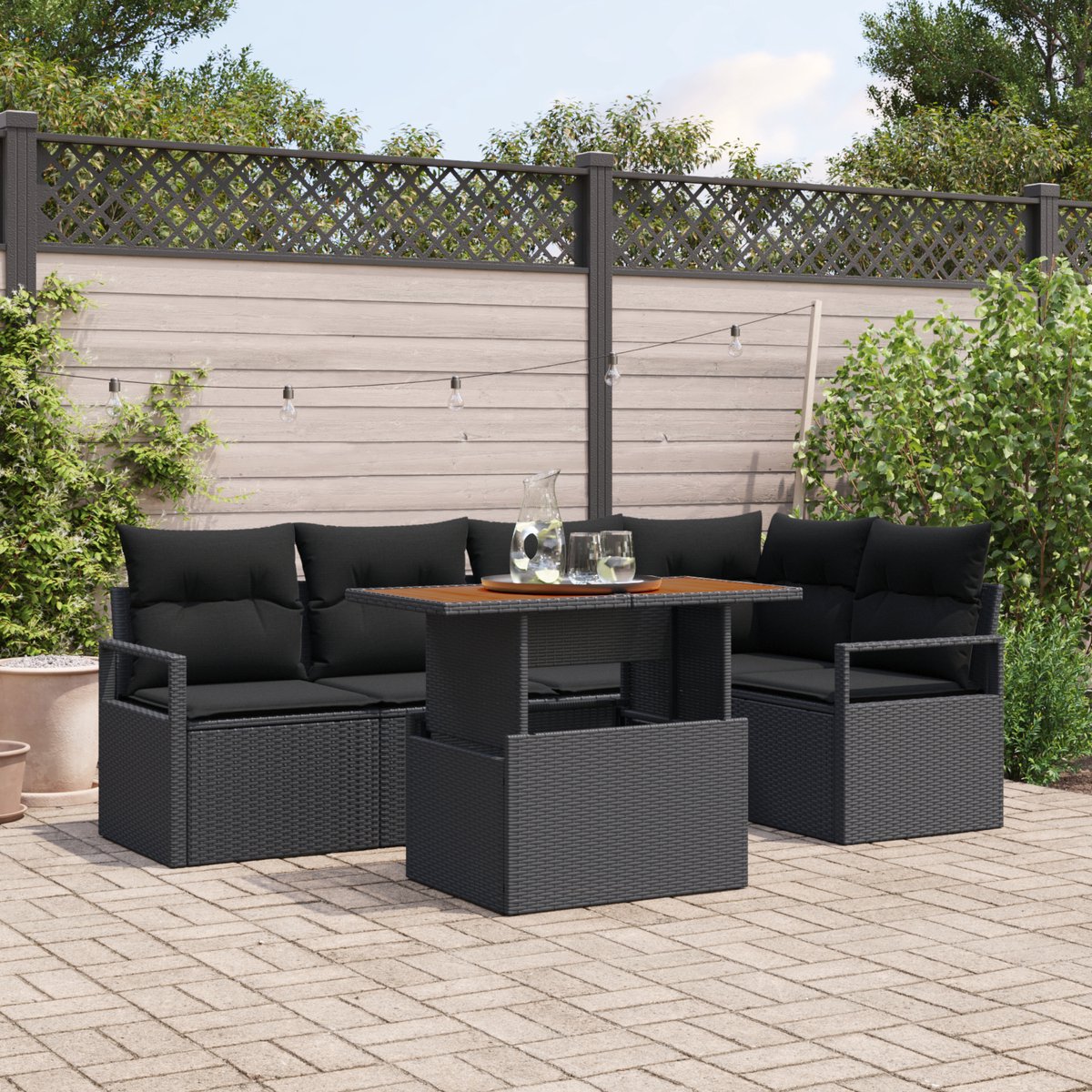 vidaXL - Tuinbank - Set - 6 - st - 5-Aantal - zitplaatsen - Zwart - en - Bruin