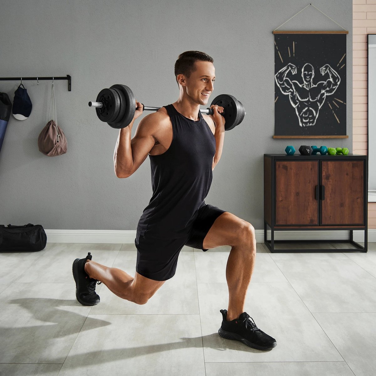 Halterset - Dumbells Set - Verstelbare – 30KG - Halterstang Met Gewichten - Duurzame Gewichtsplaten - Voor Krachttraining - en Fitness Zwart