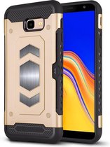 Ntech Geschikt voor Samsung Galaxy J4 Plus (2018) Luxe Armor Case Pashouder - Goud