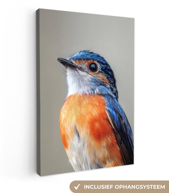 Tableau sur toile 80x120 cm - Décoration murale Colorée - Oiseau - Ressorts - Blauw - Décoration murale salon - Décoration chambre - Accessoires chambre - Peintures sur toile