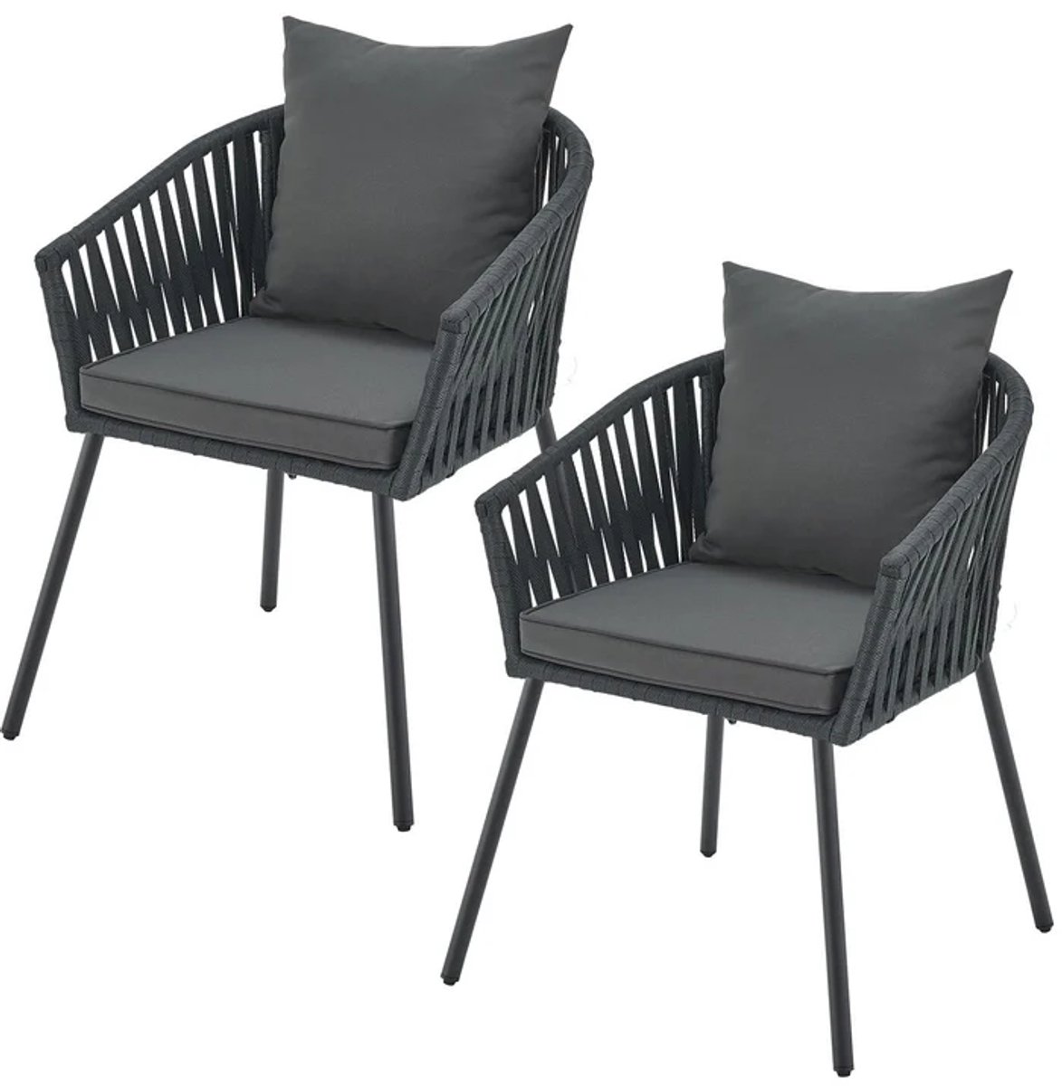Touwstoelen - Set van 2 - Incl. Zit- en Rugkussens - Donkergrijs