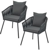Touwstoelen - Set van 2 - Incl. Zit- en Rugkussens - Donkergrijs