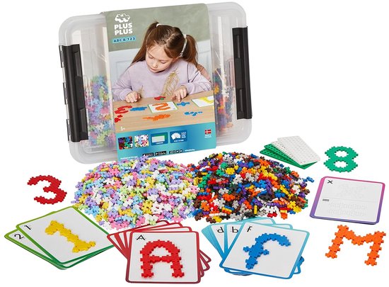 Plus-Plus Basic Opbergbox abc/123 bouwset - 3923 - Bouwspeelgoed - Constructiespeelgoed - Set met 2000 bouwstenen - Vanaf 5 jaar
