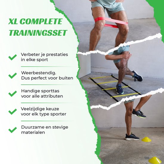 IIRC Voetbaltrainingsaccessoires, set van 21 stuks, set voor voetbaltraining, met coördinatieladder, trainingsladder, voetbal-kicktrainer, met 10 voetbalhoedjes voor kinderen en volwassenen
