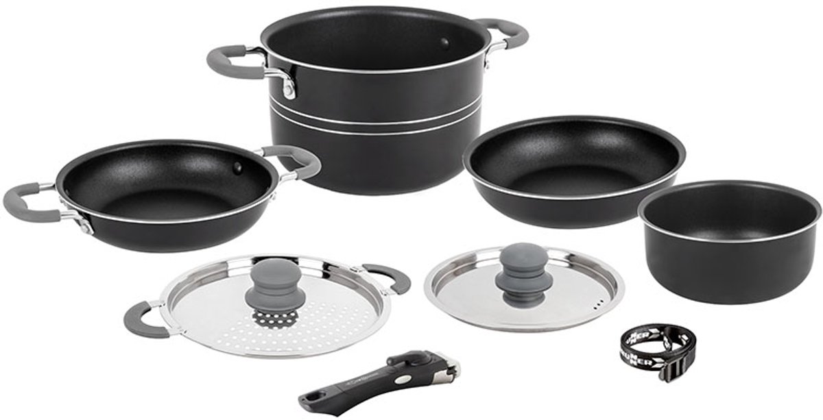 Brunner Popote Flavor Camping Pannenset - ø 20 - 8 Delig - Stapelbaar - Aluminium - PFOA vrij