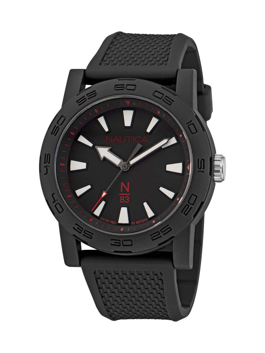 Nautica N83 Gents Watch Kwarts Analoog Horloge Zwart Kast: 100% Keramiek | Armband: 100% Vezels 43 NAPATF202, NAPATF203