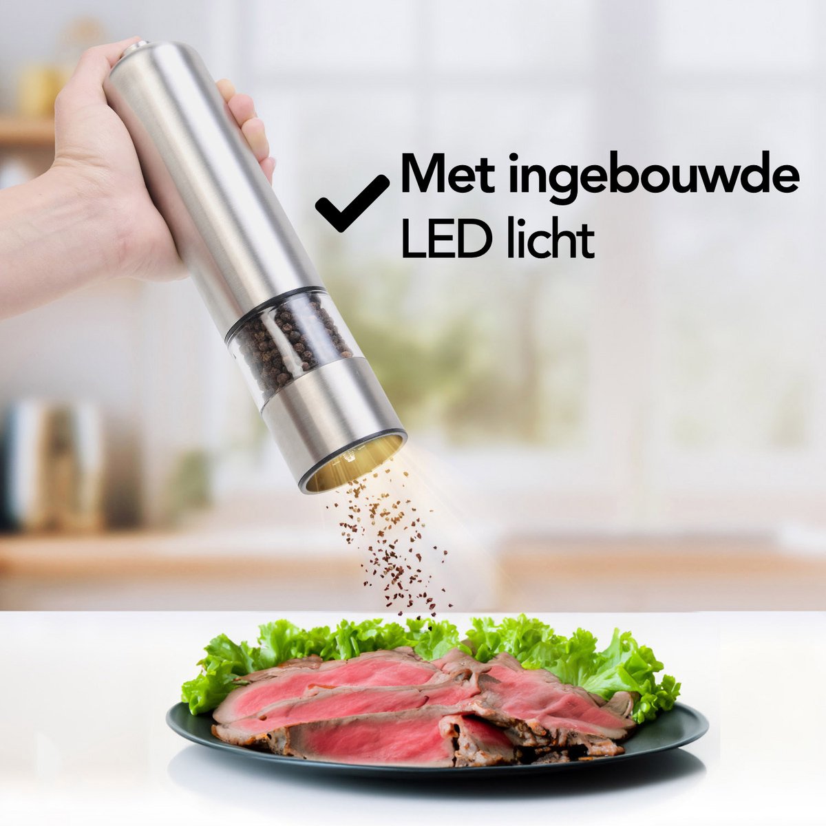 Infinity Goods Elektrische Peper- En Zoutmolen Set - Pepermolen - Zoutmolen - Verstelbare Maalgraad - Kruidenmolen - RVS — cadeau in Kookcadeaus - foto 5