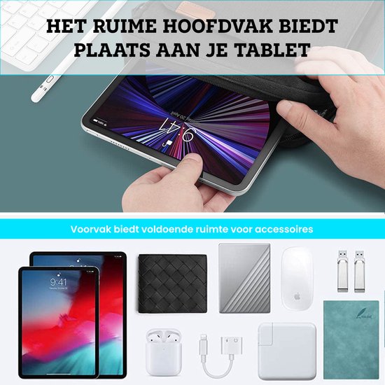 Somstyle Sac avec housse pour tablette adapté aux Tablettes de 9 à 11 pouces - Sac de transport avec bandoulière - Grijs
