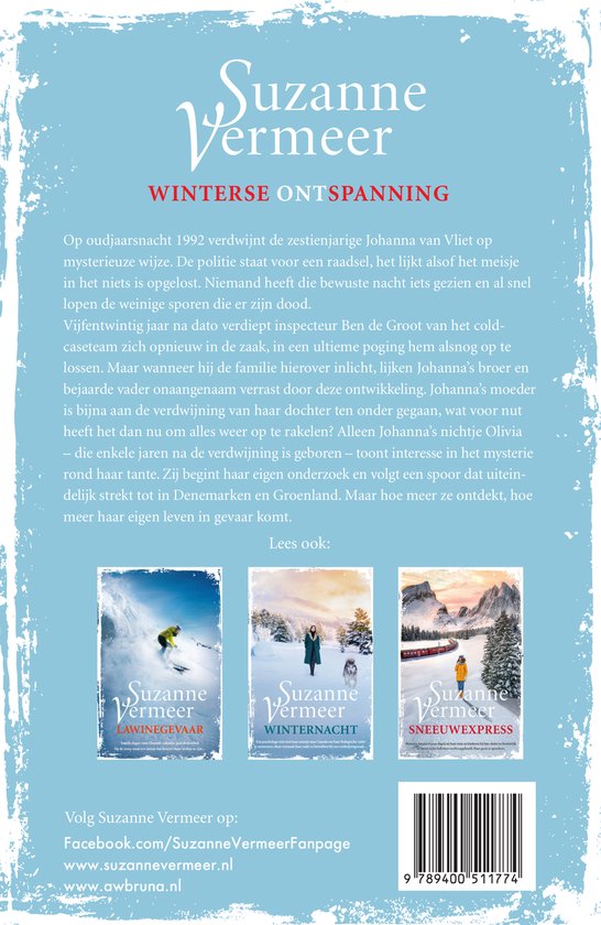 Boekcover met de titel 'Winterse Ontspanning' en een illustratie van besneeuwde bergen.