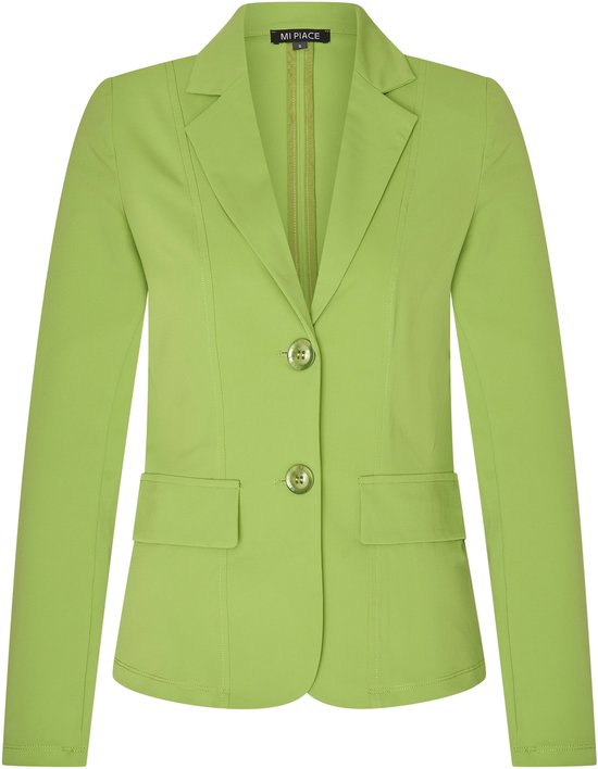 Lichtgroene blazer van Mi Piace met twee knopen, klepzakken en een reverskraag.