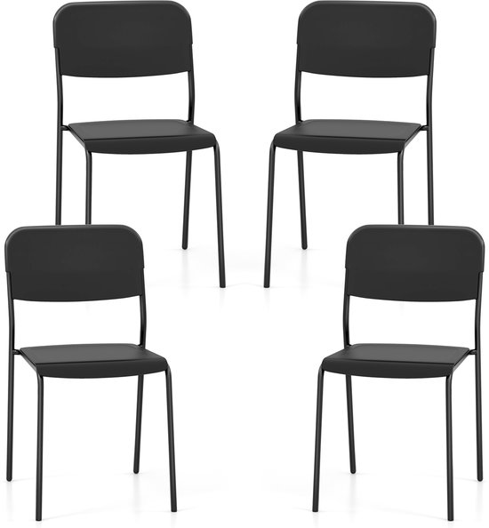 COSTWAY Set van 4 eetkamerstoelen, stapelbare keukenstoelen met rugleuning en metalen poten, zitting van PP, stoel zonder armleuningen, stapelstoel voor eetkamer, woonkamer, restaurant