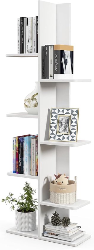 COSTWAY Boekenkast, kantoorrek met 3 laden en 4 open planken, ladderrek