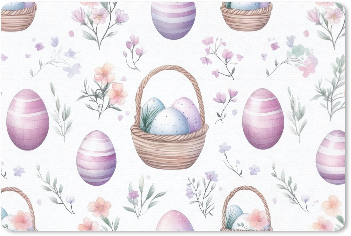 Muismat 27x18 cm - Mousepad Bloemen - Paaseieren - Patroon - Muismatten