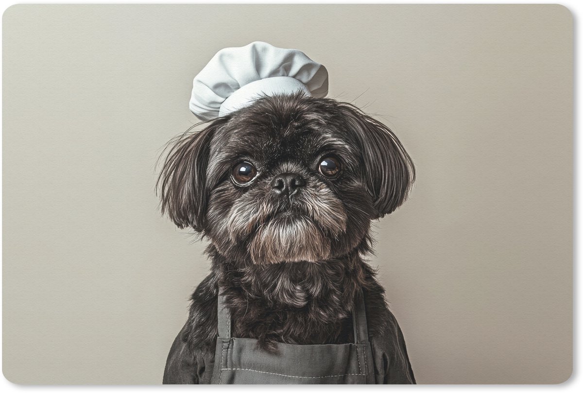 Muismat 27x18 cm - Mousepad Kokskleding - Zwart - Hondje - Muismatten
