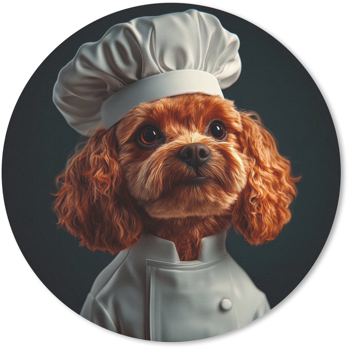 Muismat rond 20x20 cm - Mousepad Bruin - Kok - Hondje - Ronde muismatten