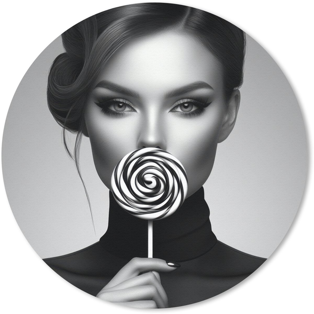 Muismat rond 50x50 cm - Mousepad Vrouw - Lolly - Zwart - Ronde muismatten