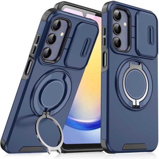 Coque Armor Tough [Support rotatif à 360°] [Compatible Magsafe] Compatible avec : Samsung Galaxy A16 - Coque de protection pour appareil photo intégré - Hybride - Blauw