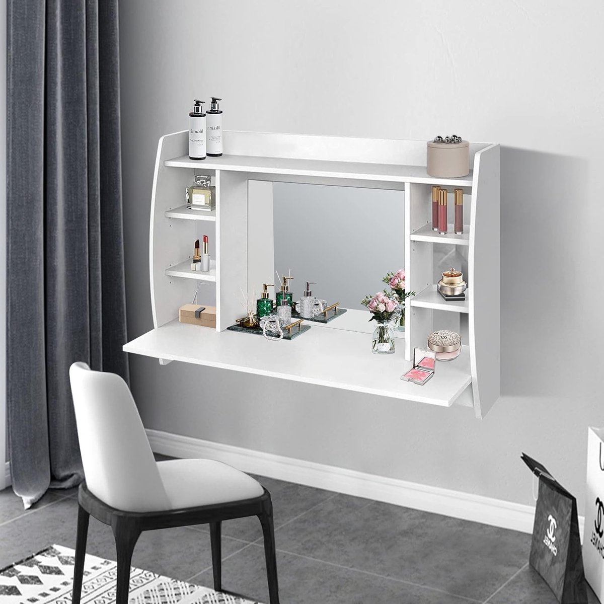 Kaptafel met spiegel - Cosmetica tafel - Make-up aanbrengen - Royale opbergruimte - 110 x 75 cm - Wit