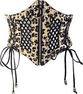 BamBella ® - Riem Maat XL XXL - Panterprint zwart Mode Body Gothic Goth taille riem met Veter sluiting korset belt