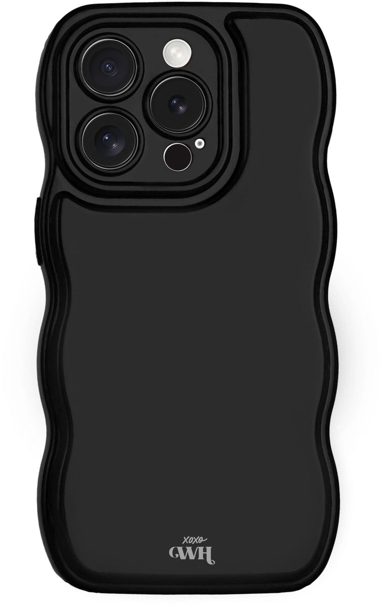 xoxo Wildhearts Glossy Wavy Case Black telefoonhoesje - Geschikt voor iPhone 14 Pro Max - Golvend hoesje - Glimmende silicone case met golven - Vlekbestendig - Zwart