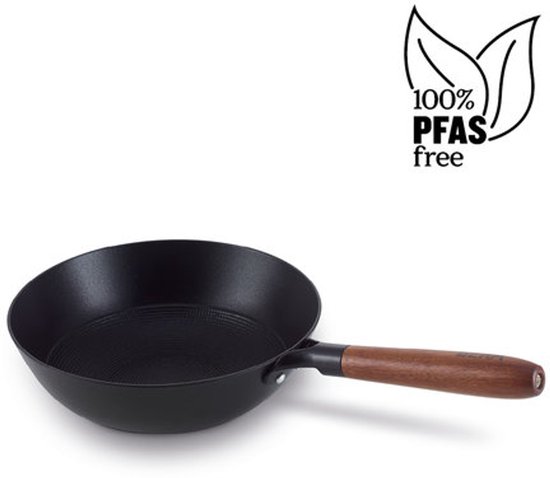 Beka Mandala Wok Non-Stick - Ø 24 cm – Unieke patroon - 100% PFAS-Vrije Antiaanbaklaag - Geschikt voor Inductie & BBQ - 100% Gerecycled geperst ijzer – Keramische antikleef -Houten steel met ophanggat