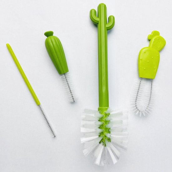 Set van 4 stuks - Cactus Flessenborstelset - Flessenborstel, tepelborstel, detailborstel en rietjesborstel - Baby Essentials - Inclusief afvoerorganizer - Cactus van Merkloos — afbeelding 5