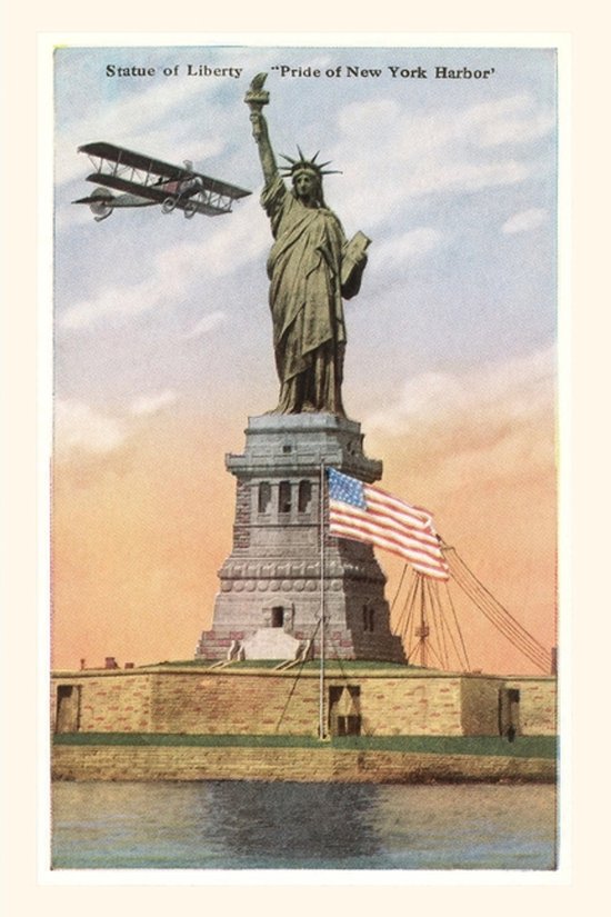 Pocket Sized - Found Image Press Journals- Vintage Journal Statue of Liberty with Biplane, New York City