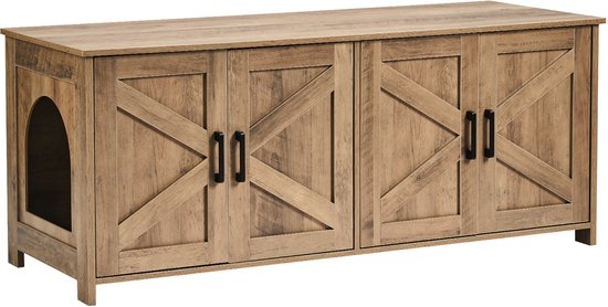 Bac à litière pour 2 Chats, meuble en bois à double compartiment, compatible avec la plupart des Bacs à litière, 1,19 × 0 × 0 m, Grijs