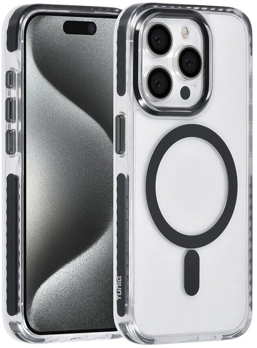 TUNIQ telefoonhoesje voor Apple iPhone 15 Pro - MagSafe backcover met koord - Zwart
